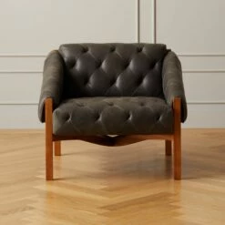 Abruzzo Charcoal Leather Tufted Chair - Premium Living Room Furniture