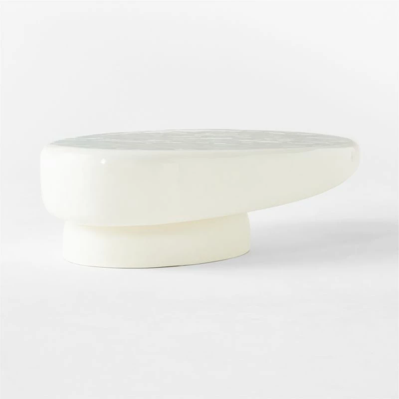 Alastor Oval High-Gloss White Concrete Coffee Table - Modern Living Room Furniture - Image 4