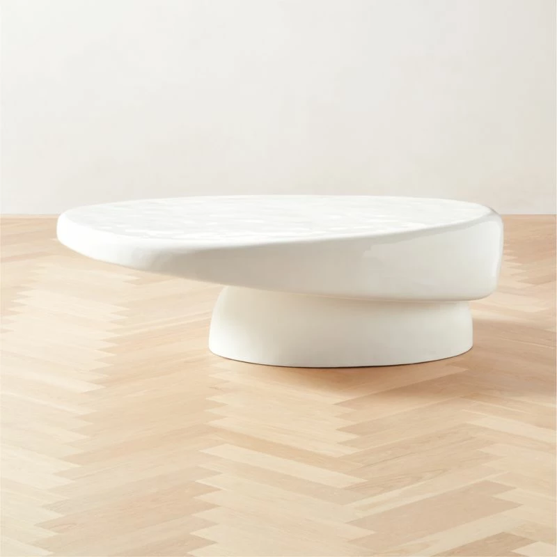 Alastor Oval High-Gloss White Concrete Coffee Table - Modern Living Room Furniture