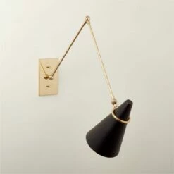Aldus Black and Polished Brass Articulating Wall Sconce - Modern Lighting Fixture