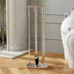 3-Piece Amos Polished Nickel Fireplace Tools Set - Elegant Home Accessories