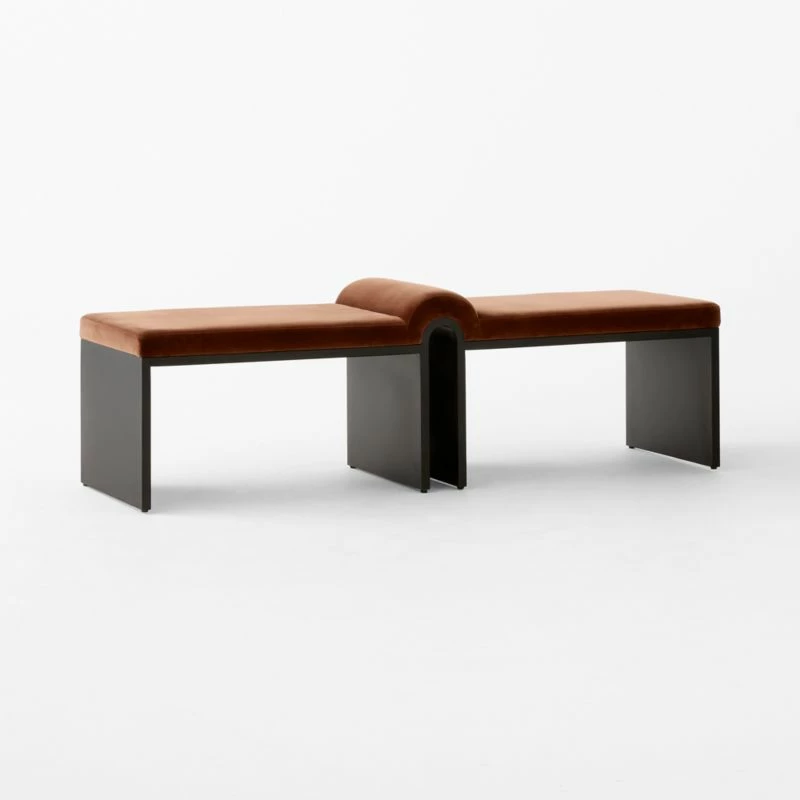 Arc Bronze Brown Velvet Bench - Elegant Living Room Furniture - Image 5