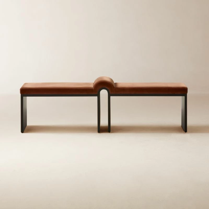 Arc Bronze Brown Velvet Bench - Elegant Living Room Furniture