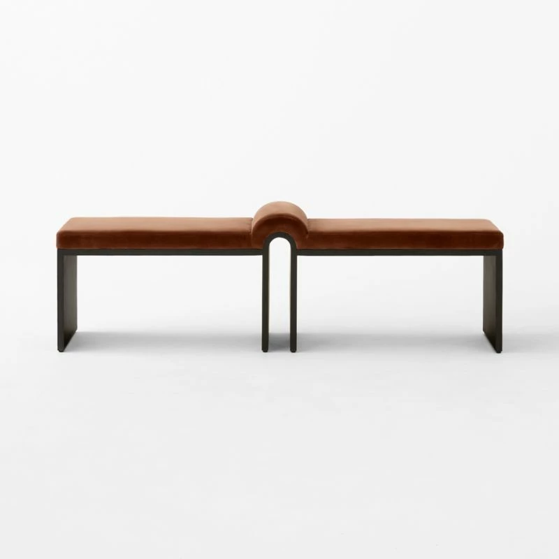 Arc Bronze Brown Velvet Bench - Elegant Living Room Furniture - Image 4
