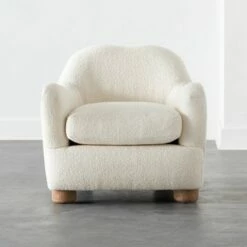 Bacio Cream Boucle Lounge Chair With Bleached Oak Legs - Modern Living Room Furniture