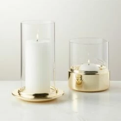 Alta And Bassa Champagne Brass Hurricane Candle Holders - Elegant Home Accessories