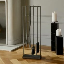 4-Piece Bend Raw Steel Standing Fireplace Tool Set - Durable & Stylish Home Accessories