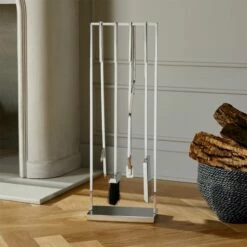 4-Piece Bend Stainless Steel Standing Fireplace Tool Set - Modern Home Accessories
