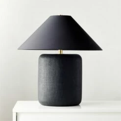Block Black Lacquered Linen Table Lamp - Modern Lighting for Home & Office