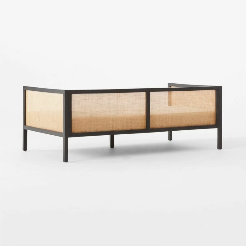 Boho Ivory Boucle & Black Rattan Daybed Twin - Stylish Living Room Furniture - Image 5