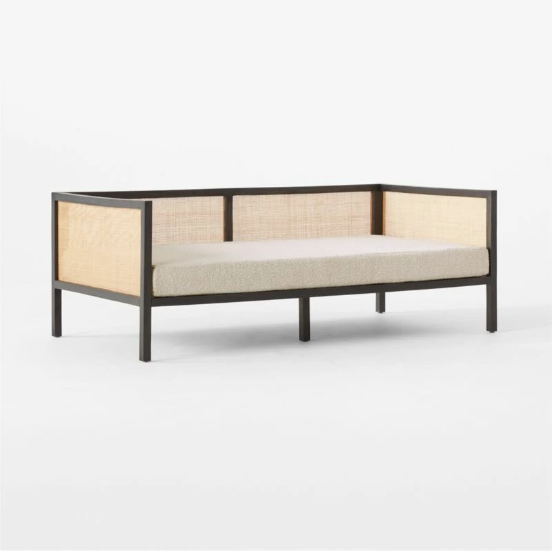 Boho Ivory Boucle & Black Rattan Daybed Twin - Stylish Living Room Furniture - Image 3