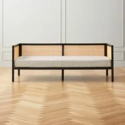 Boho Ivory Boucle & Black Rattan Daybed Twin - Stylish Living Room Furniture