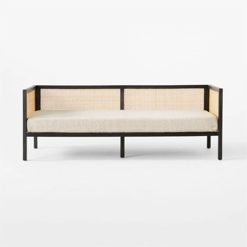 Boho Ivory Boucle & Black Rattan Daybed Twin - Stylish Living Room Furniture - Image 2