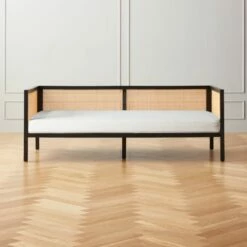 Boho White Linen And Black Rattan Daybed Twin - Stylish Living Room Furniture