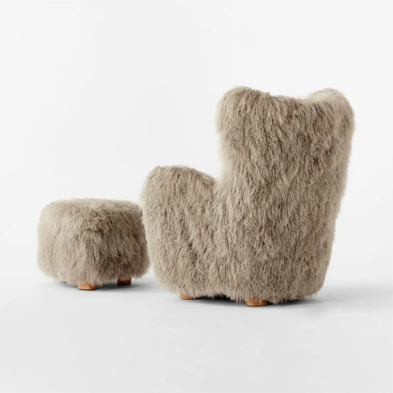 Bozzi Taupe Mongolian Sheepskin Chair And Ottoman Set - Luxurious Living Room Furniture - Image 6