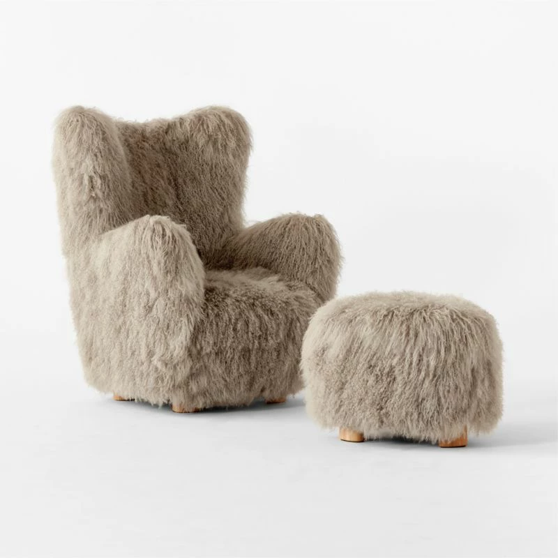 Bozzi Taupe Mongolian Sheepskin Chair And Ottoman Set - Luxurious Living Room Furniture - Image 4