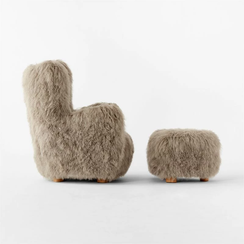 Bozzi Taupe Mongolian Sheepskin Chair And Ottoman Set - Luxurious Living Room Furniture - Image 5
