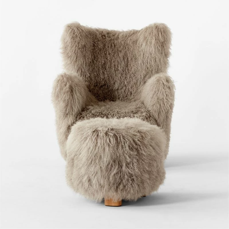 Bozzi Taupe Mongolian Sheepskin Chair And Ottoman Set - Luxurious Living Room Furniture - Image 3