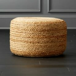 Braided Natural Jute Pouf - Stylish Living Room Footrest & Ottoman