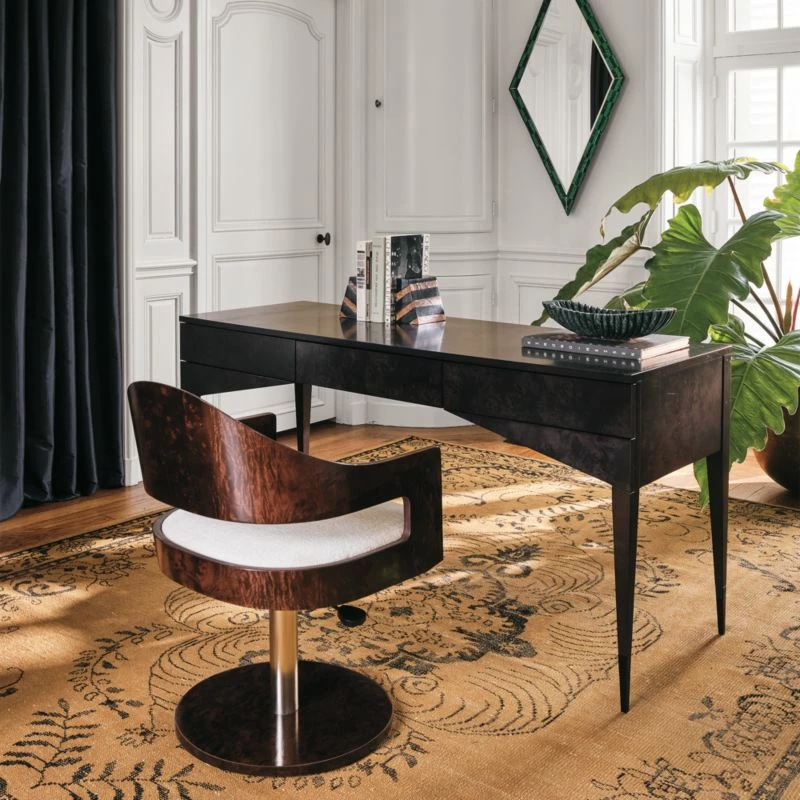 Renato Chenille & Burl Wood Office Chair - Premium Comfort for Your Workspace - Image 2