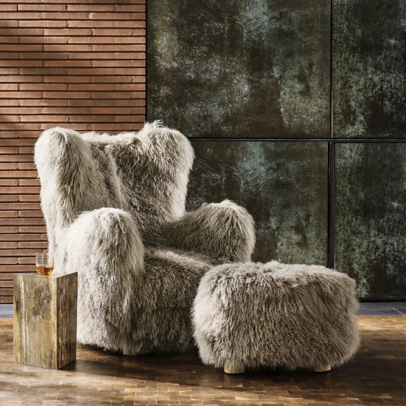 Bozzi Taupe Mongolian Sheepskin Chair And Ottoman Set - Luxurious Living Room Furniture - Image 2