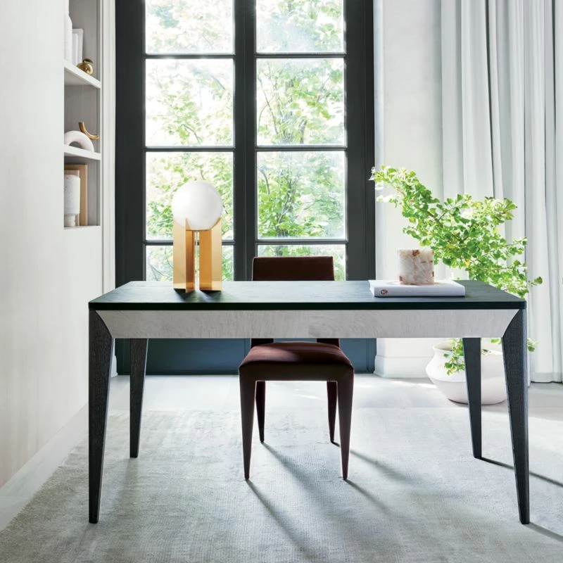 Scuro 2-Drawer Black Oak Wood Desk - Modern Office Furniture - Image 2