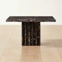Carve Square Black Marble Side Table - Compact Living Room Furniture
