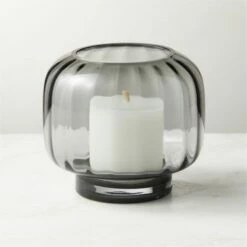 Coco Ribbed Glass Dark Grey Hurricane Candle Holder Small - Elegant Home Accessory