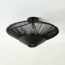 Copa Tiered Blackened Rattan Flush Mount Light - Modern Indoor Ceiling Lighting Fixture