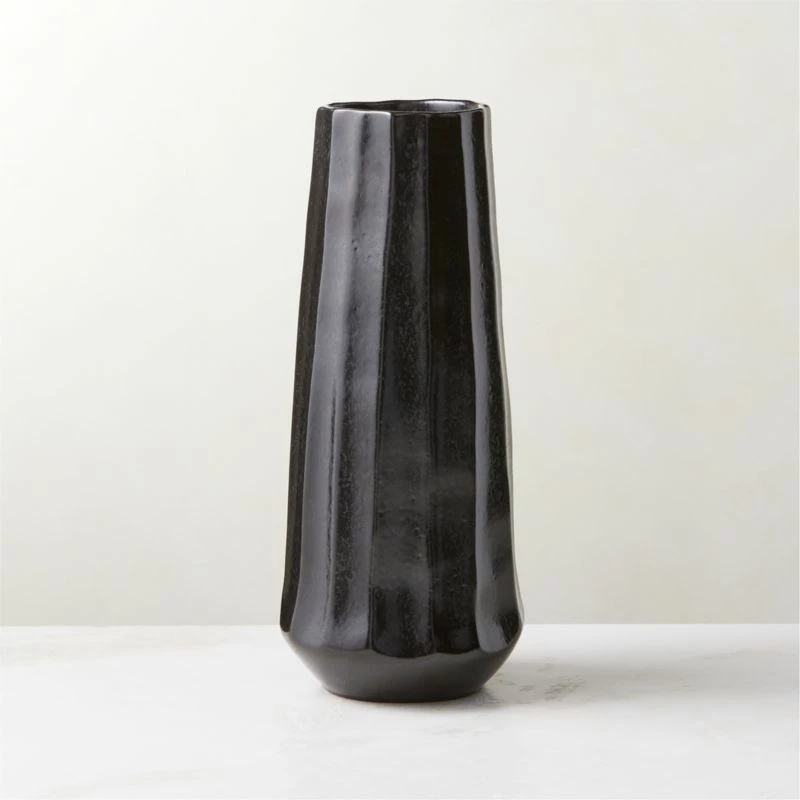 Desi Ribbed Black Vase Tall - Elegant Home Accessory