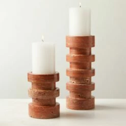 Dev Red Travertine Candle Holders - Elegant Home Accessories