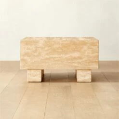 Enyo Square Travertine Side Table - Stylish Living Room Furniture