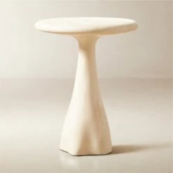 Espira Round Cream Marbled Resin Side Table - Elegant Living Room Furniture