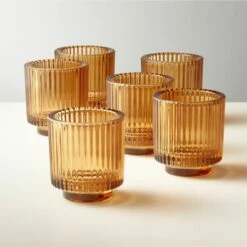 Ezra Amber Glass Tealight Candle Holders Set Of 6 - Elegant Home Accessories