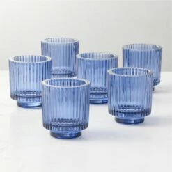 Ezra Blue Glass Tealight Candle Holders - Set of 6, Elegant Home Accessories