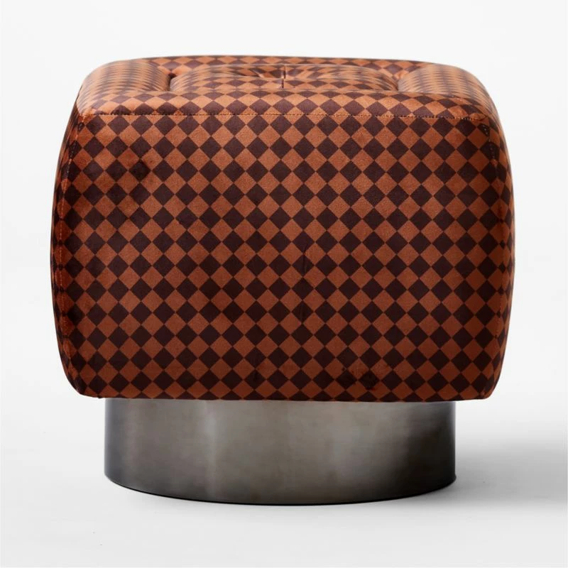 Fells Velvet Print Small Tufted Ottoman - Stylish Living Room Furniture - Image 2