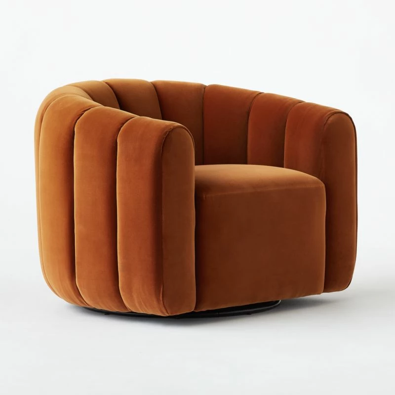 Fitz Channeled Russet Velvet Swivel Chair Set Of 2 - Luxurious Living Room Furniture - Image 5