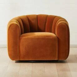 Fitz Channeled Russet Velvet Swivel Chair - Elegant Living Room Furniture