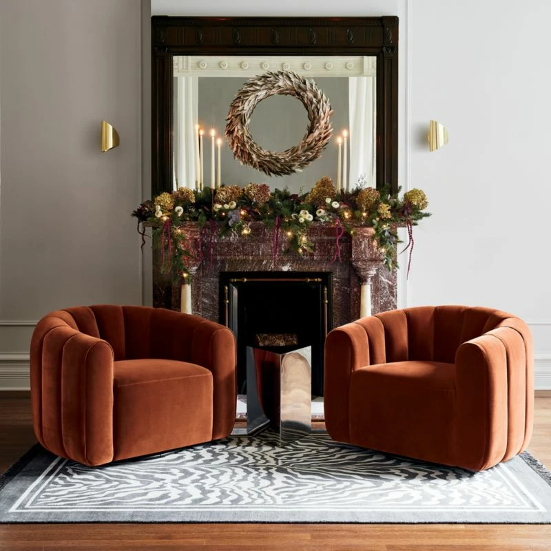 Fitz Channeled Russet Velvet Swivel Chair Set Of 2 - Luxurious Living Room Furniture - Image 2