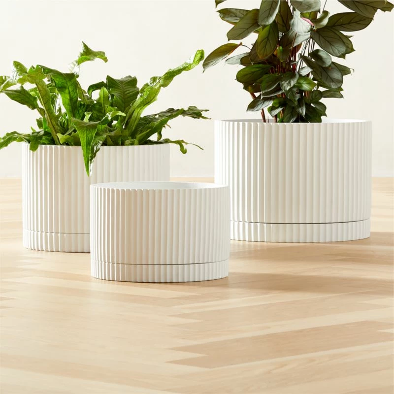 Fold White Cement Indoor Planter With Tray XL - Modern Home Accessories - Image 2