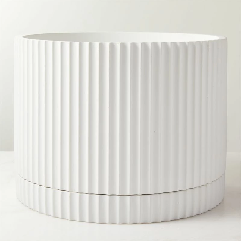 Fold White Cement Indoor Planter With Tray XL - Modern Home Accessories