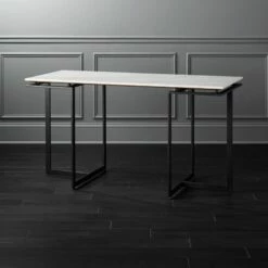 Fullerton Black Metal Desk with White Marble Top - Modern Office Furniture