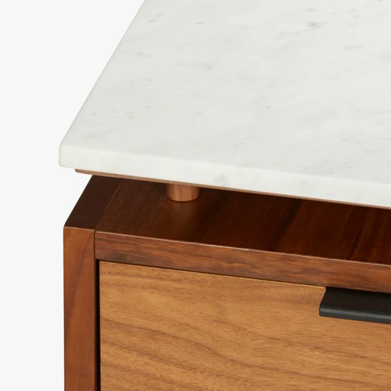 Fullerton 3-Drawer Metal & Walnut Wood Desk with White Marble Top | Stylish Office Furniture - Image 7