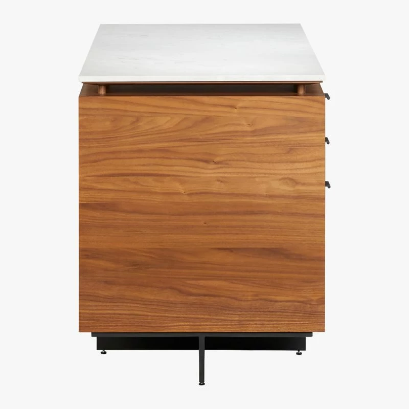 Fullerton 3-Drawer Metal & Walnut Wood Desk with White Marble Top | Stylish Office Furniture - Image 5