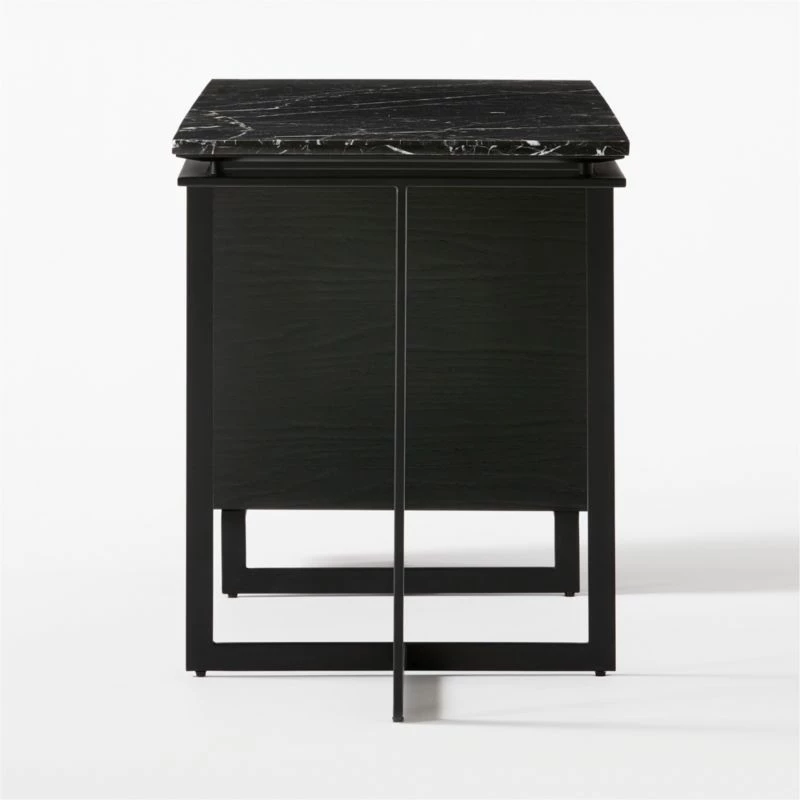 Fullerton 3-Drawer Black Metal And Oak Wood Desk With Black Marble Top - Image 6