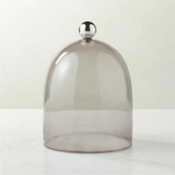 Elegant Smoked Glass Cloche with Stainless Steel Knob - Perfect for Home Accessories