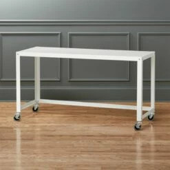 Go-Cart White Metal Desk On Wheels