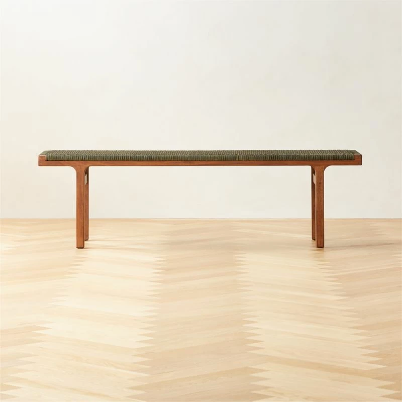 Large Green Leather Bench - Stylish Living Room Furniture