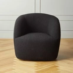 Gwyneth Black Boucle Swivel Chair - Modern Living Room Furniture