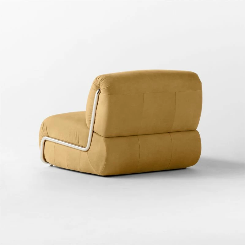 Hada Armless Beige Leather Lounge Chair - Modern Living Room Furniture - Image 5